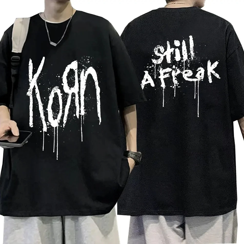 Men Female Vintage Metal Gothic Oversized T-shirt Streetwear Short Sleeve Tee Korn Music Concert Rock Band WORLD TOUR Shirt