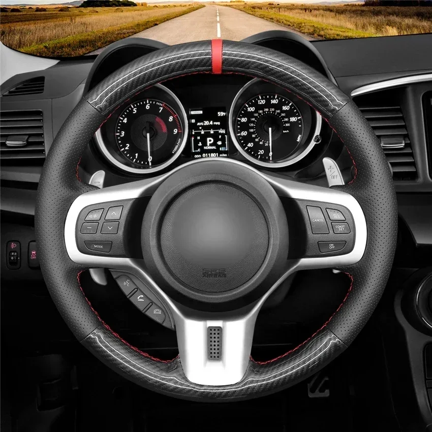 Black Artifcial Carbon Fiber Leather No-slip Car Steering Wheel Cover for Mitsubishi Lancer 10 EVO Evolution 2008-2014