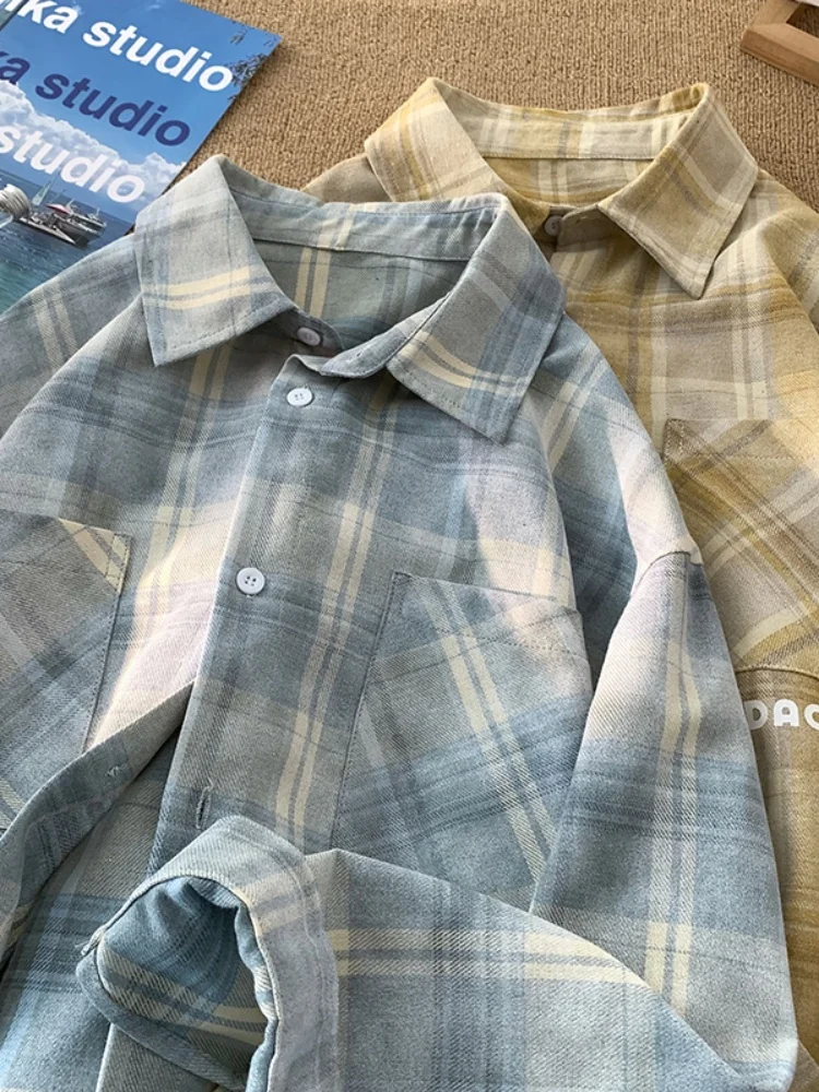 

Sunine Clean Plaid Long Sve Men's irt 2025 New Spring Japanese Sle Haome Loose Fit irt Youth Faion Trend
