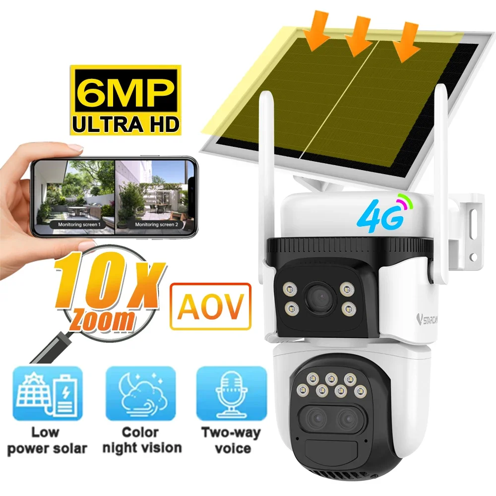 

Vstarcam 3MP 4G GSM Metal Solar Camera AOV HD PIR 4G Solar Panel Battery Outdoor Camera IP PTZ 4G Solar Camera