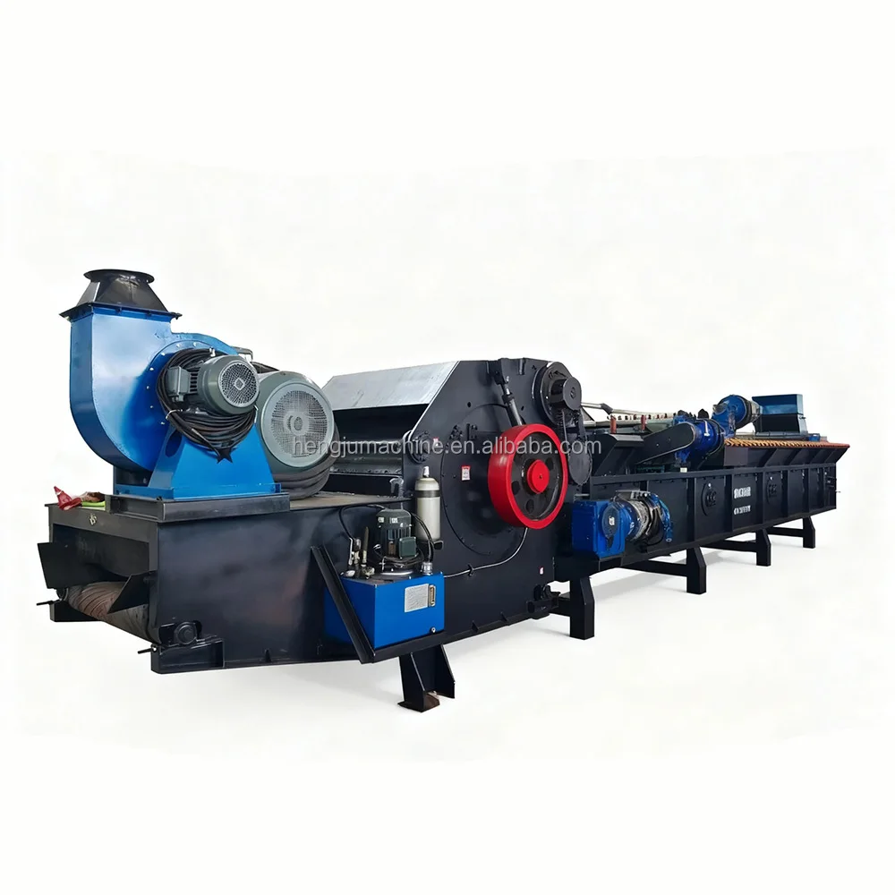 Industrial Drum Wood Crusher with Conveyor Belt System for Automatic Feeding and Discharge in Large Scale Operations
