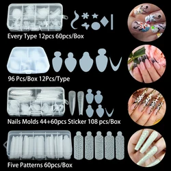 36/60/96/108pcs Nail Tool French Forms Reusable Silicone Stickers Box-Packed Nail Mold System for Decals Nail Gel Manicure Tools