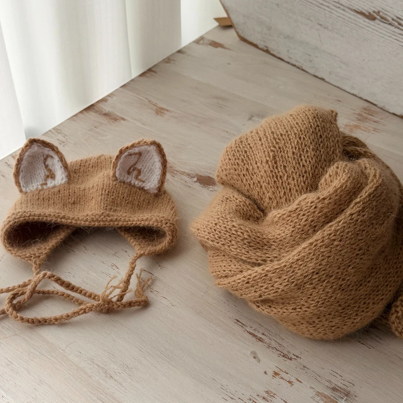 newborn-photography-props-cute-handmade-knitted-khaki-hat-with-fox-ears-and-wrap-2pcs-for-studio-photoshoot-accessories-prop