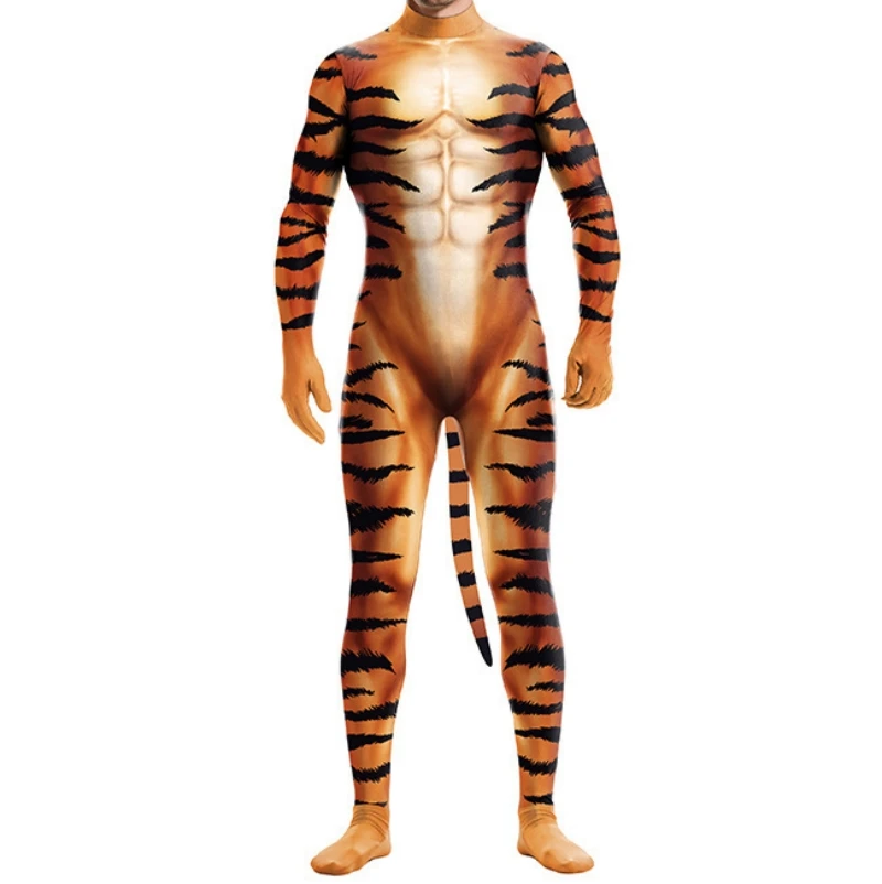 Men Women 3D Printed Animal Cosplay Costumes Halloween Carnival Bodysuit with Tail Crotch Zipper Jumpsuits Catsuit Zentai Suits