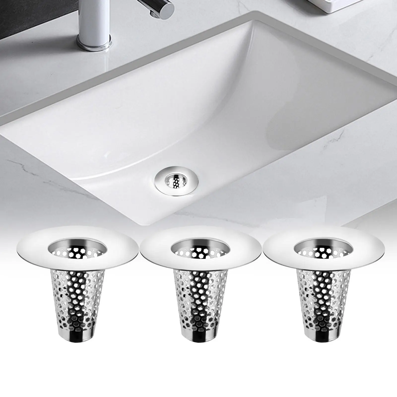 3PCS Bathroom Sink Drain Strainers for 1.2\"-1.6\" Drain Hole