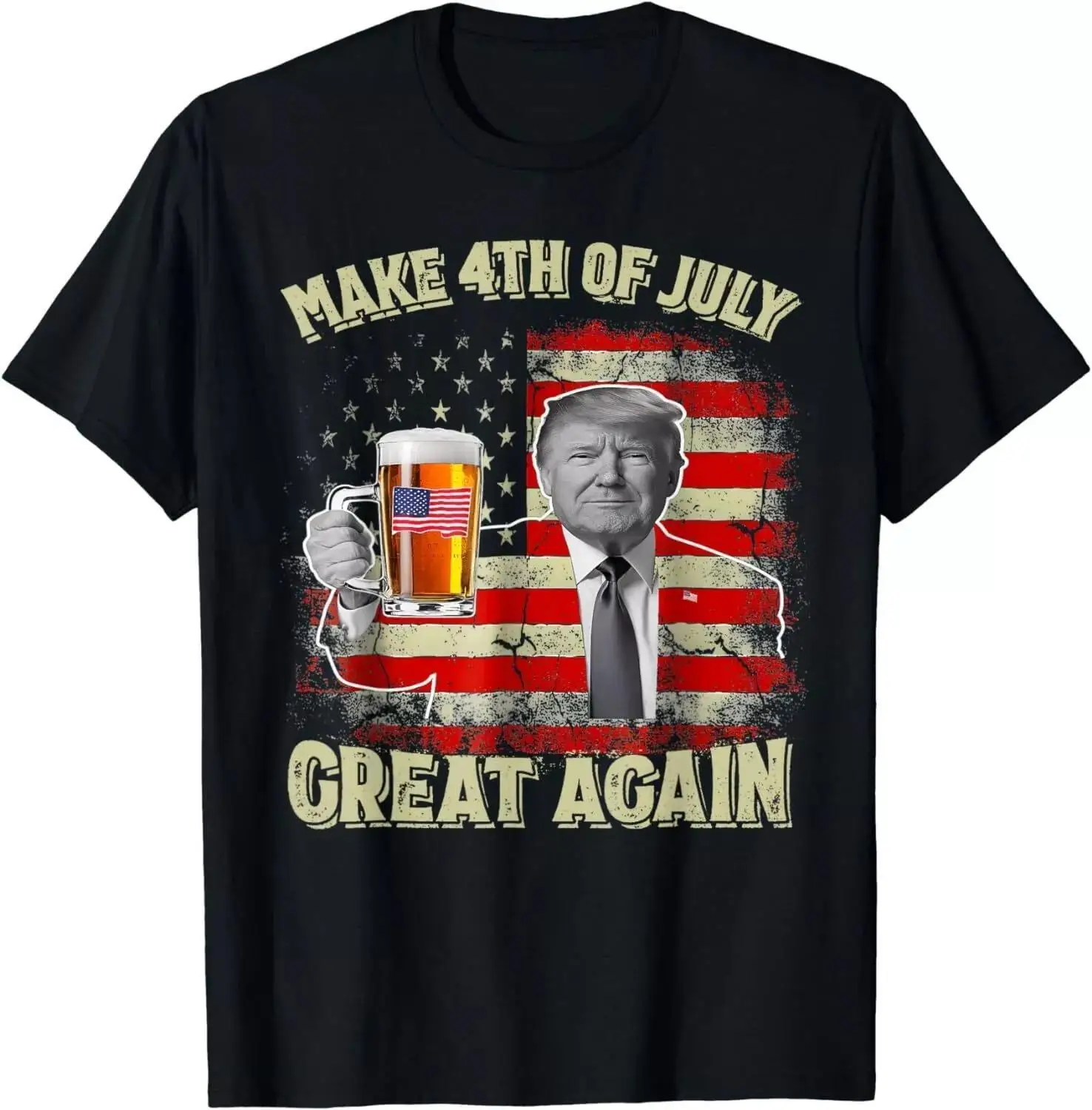 Funny Trump Make 4th Of July Great Again Men Drinking Beer T-Shirt Hot Hot