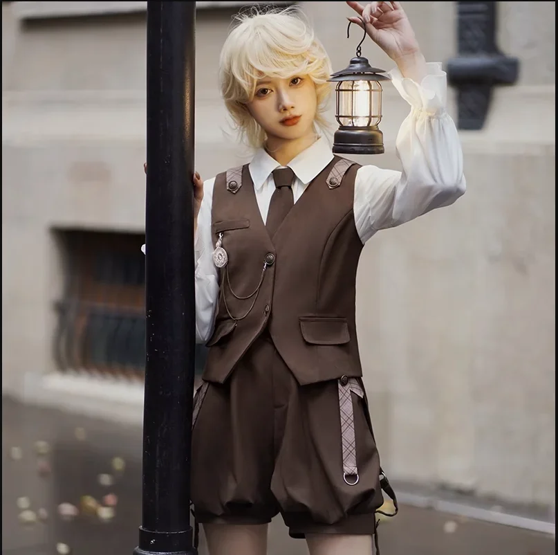 Cosplay Detective Lolita Shirt Vest Strap Pants Prince Spring Summer Suit Japanese Campus