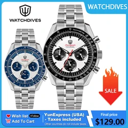 Watchdives 39mm VK63 Chronograph Watch WD1863 Stainless Steel Quartz Movement Sapphire Luminous 10Bar Waterproof Vintage Watches