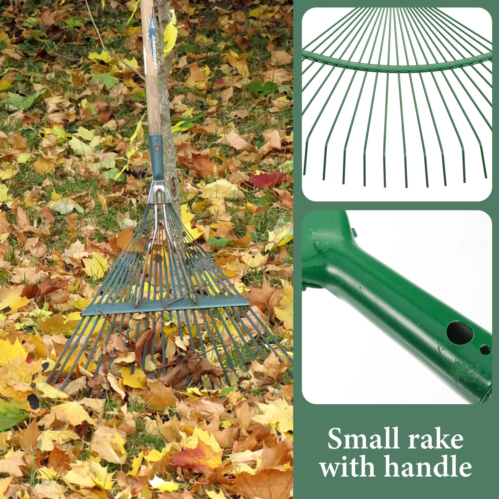 

Steel Rake 22 Teeth Round Wire R om Color Long H Tool for Lawns Grass Soil Spreading Leaf Cleaning Gardening Outdoor