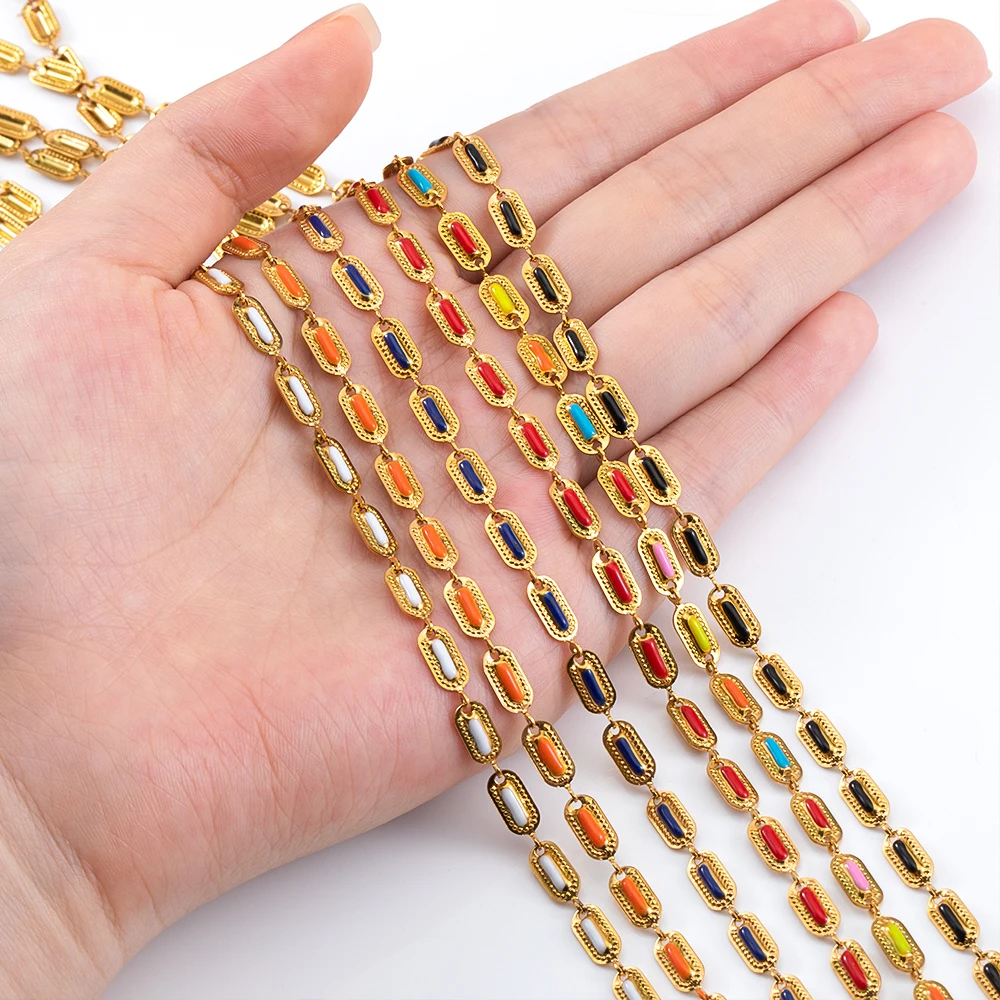 1 m colorful Enamel Cuban chain men and women thicken necklace accessories stainless steel bulk chain for diy jewelry making