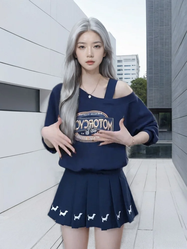 Sweat-shirt à épaules irrégulières pour femmes, imprimé de lettres, Hong Kong, fille épicée, nouveau haut Unique, Super beau, tendance, printemps