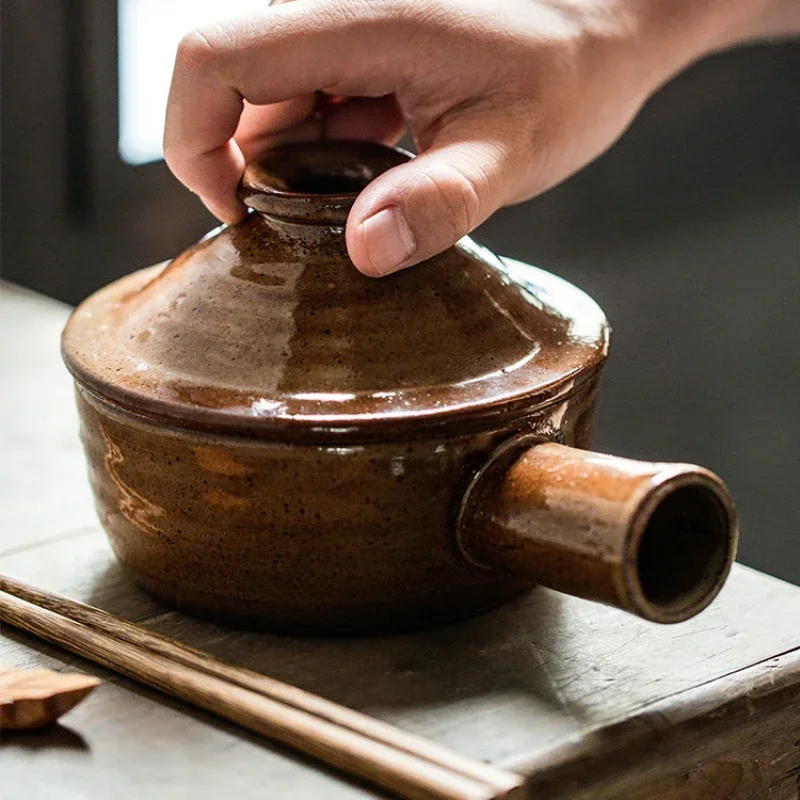 Casserole stew pot coarse pottery microwave small household claypot rice porridge high temperature soup with lid