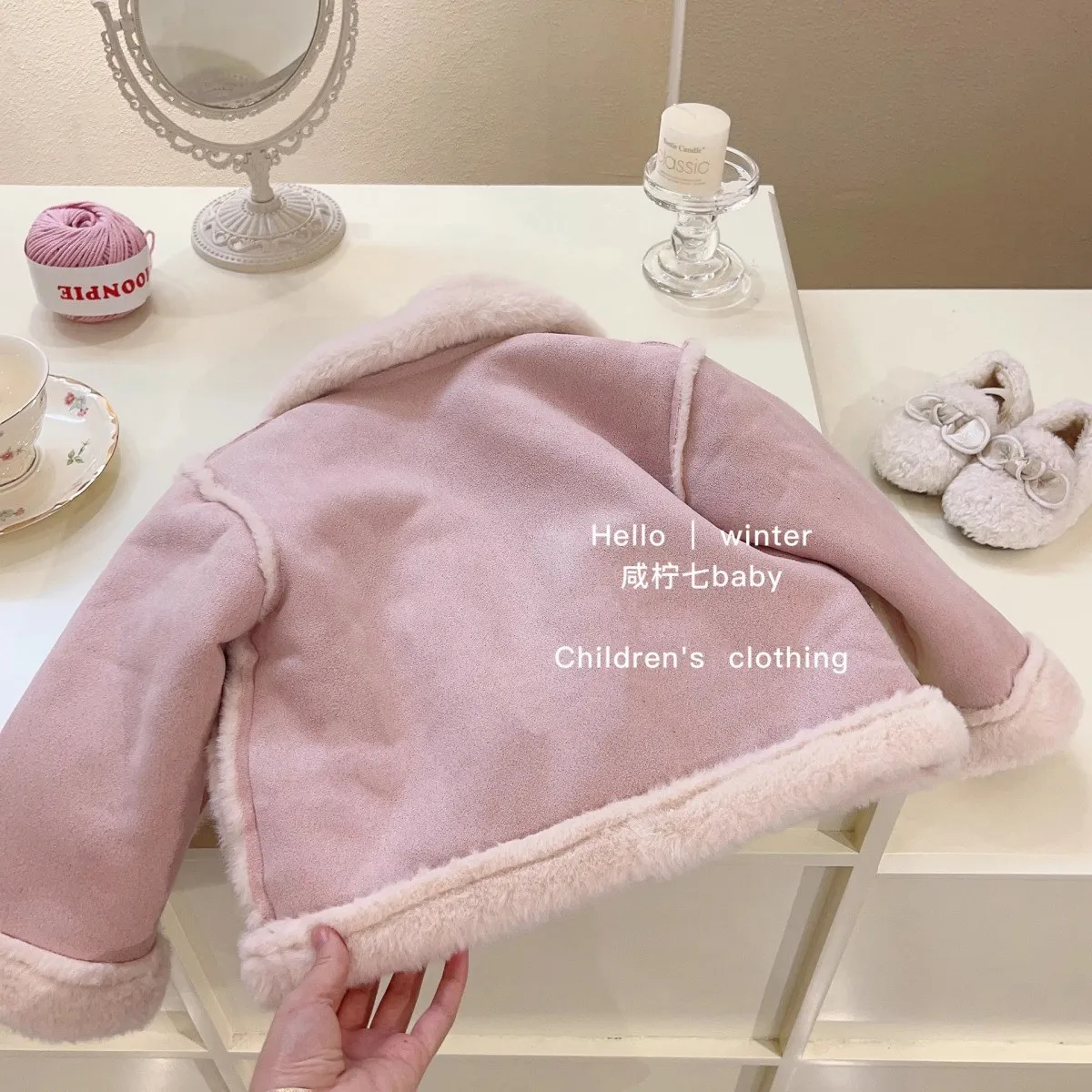 Baby and Girl's Plush Thick Coat Autumn and Winter New Collection Children's Fur One Piece High Neck Warm Jacket