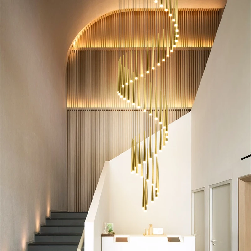 Staircase chandelier duplex villa apartment loft modern minimalist minimalist long courtyard spiral conical atmospheric