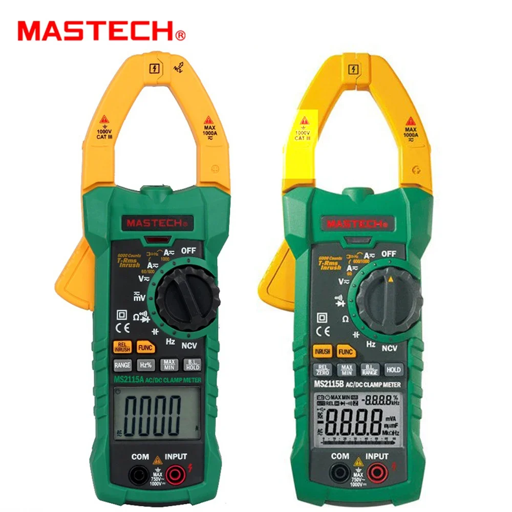 Mastech Digital Clamp Meter True Rms Multímetro ac dc Tensão Current Tester Inrush e Ncv Medição 6000 Contagens Ms2115a