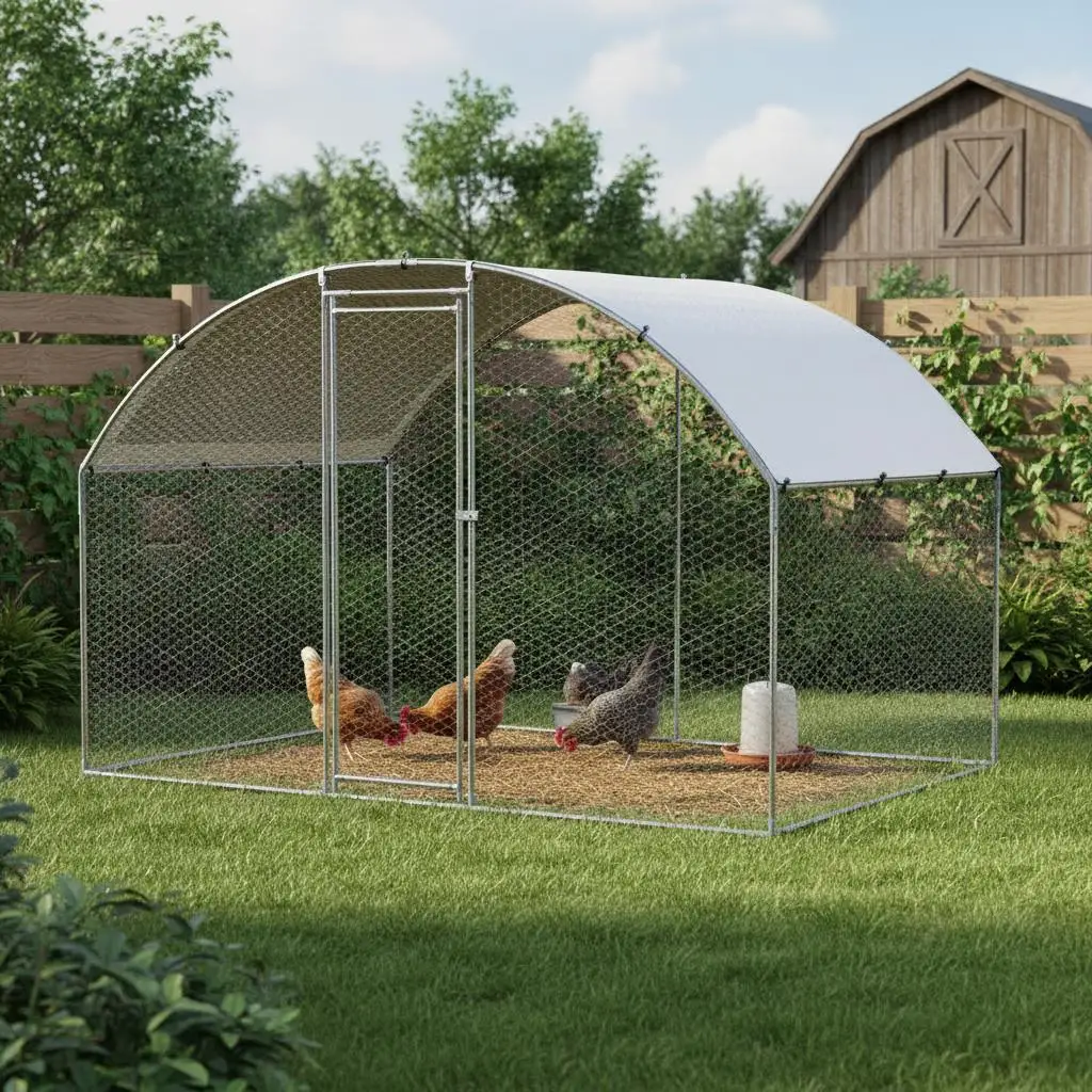 

Курятник 9.8x6.5x6.5 футов для заднего двора, металлическая конструкция, надежный замок, купольная крыша, уличный вольер для птицы и уток