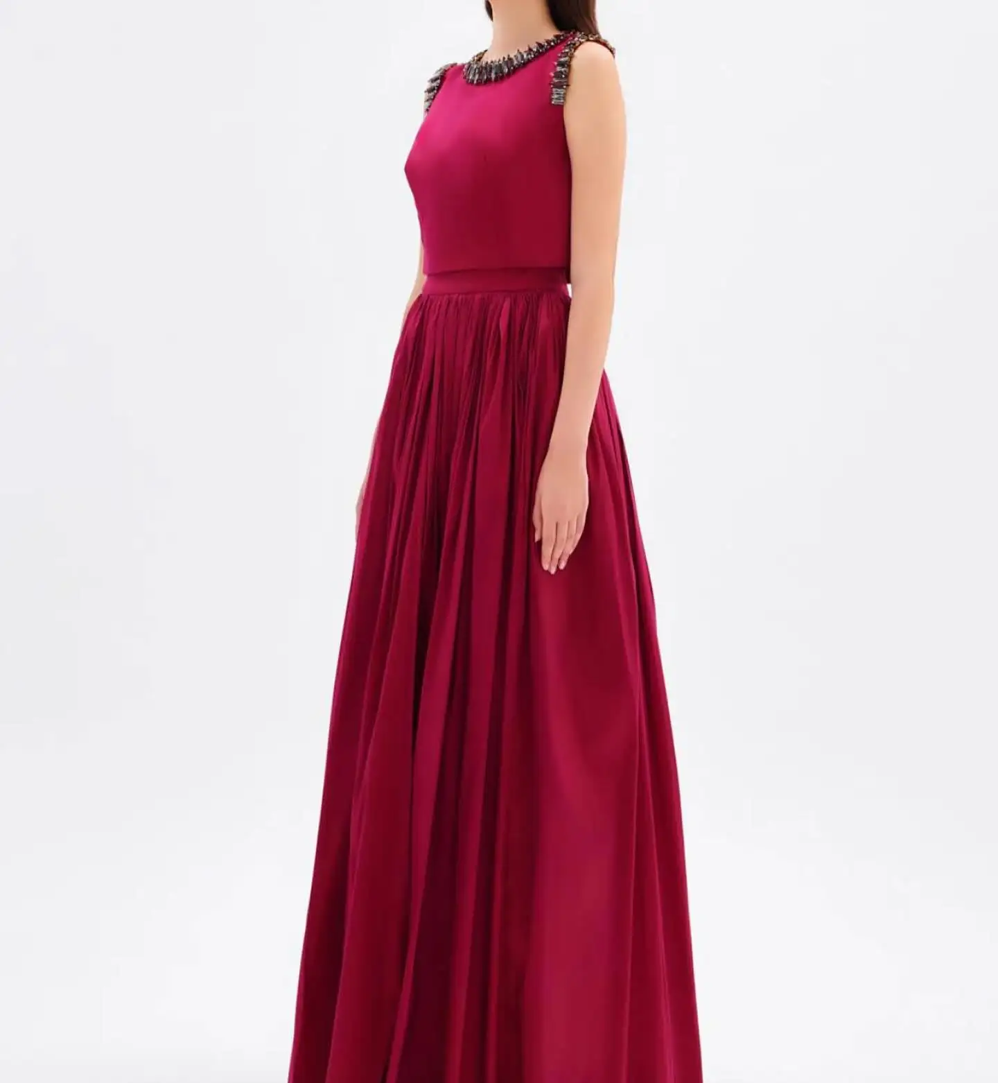 Formal Gown Evening Prom Dress Dearin Jewel A-line Floor Length Skirts Draped Bespoke Occasion Dresses Saudi Arabia