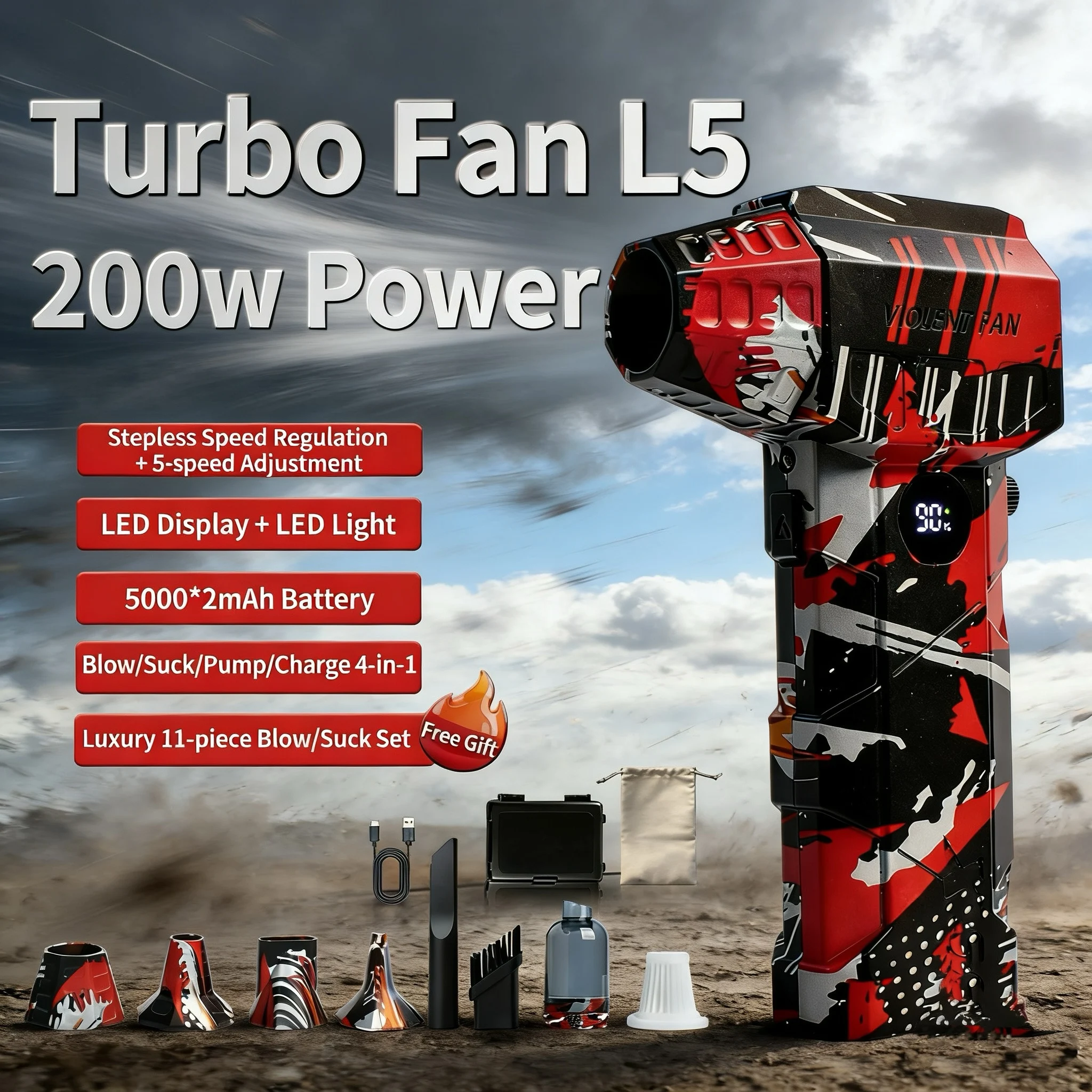 

L5Pro Air Blower 140000RPM Turbo Jet Fan Powerful Computer Dust Blowing Cleaning Tools Type-C Recharging Portable Handheld Drye