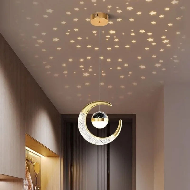 Modern Moon Star Projection Pendant Lamp LED Bedside Adjustable Hanging Lamp Bedroom Living Room Dining Corridor Cafe Chandelier