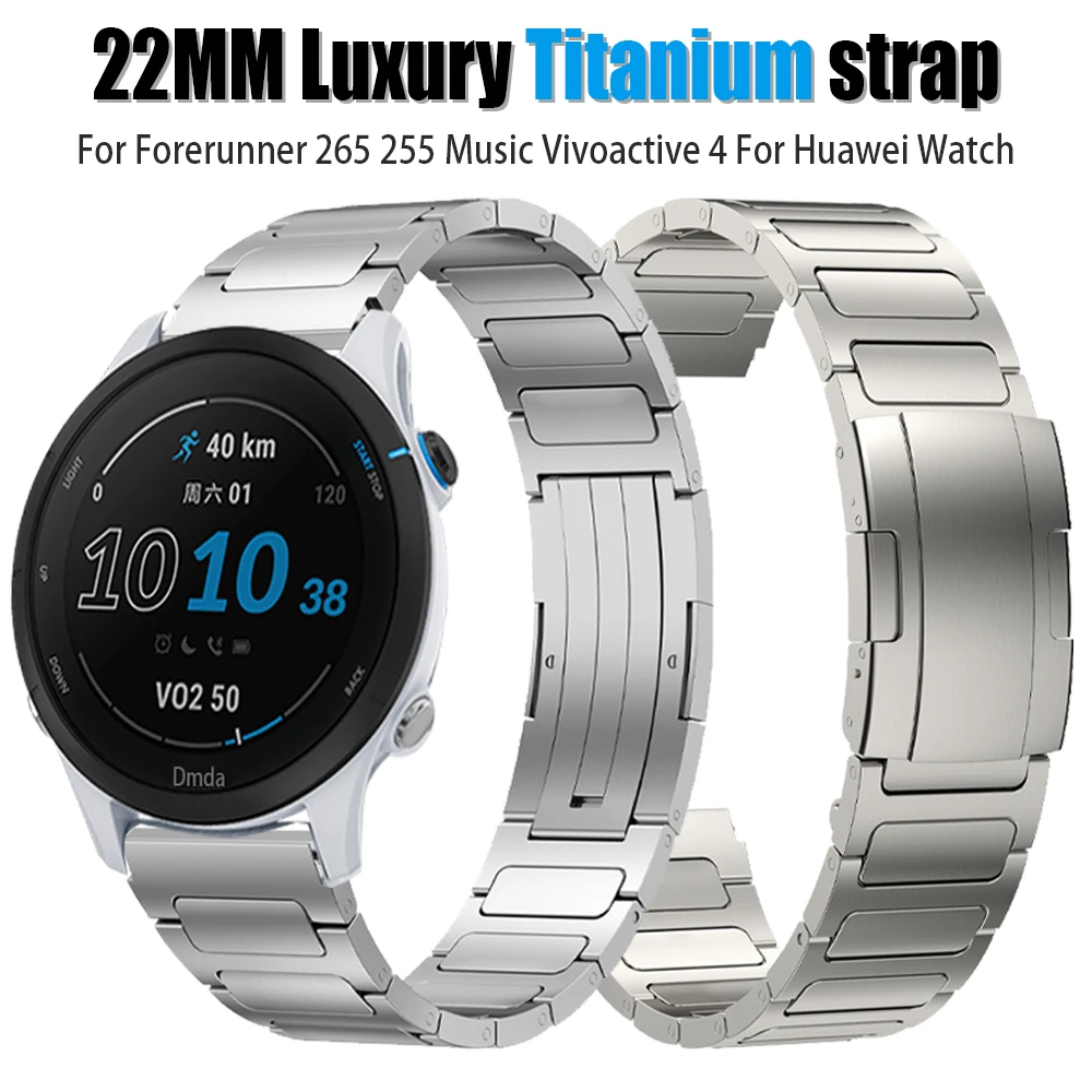 22mm Luxury Titanium Strap For Garmin Forerunner 265 255 Music Vivoactive 4 Venu 2 Band For Huawei Watch 4 Pro GT 3 2 Metal Men