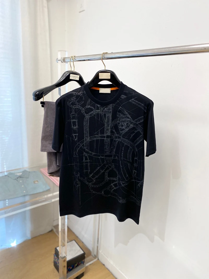 Summer 2026 Fashionable Silk Cotton round Neck Short Sleeve T-Shirt Digital Printing Luxury Brand Men's Casual Urban Wear