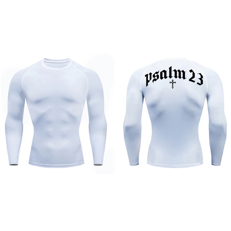 Psalm 23 Cross Print Compression Shirt for Men Sporty Quick Dry Tees Tshirt Tops Gym Workout Fitness Undershirts Baselayers