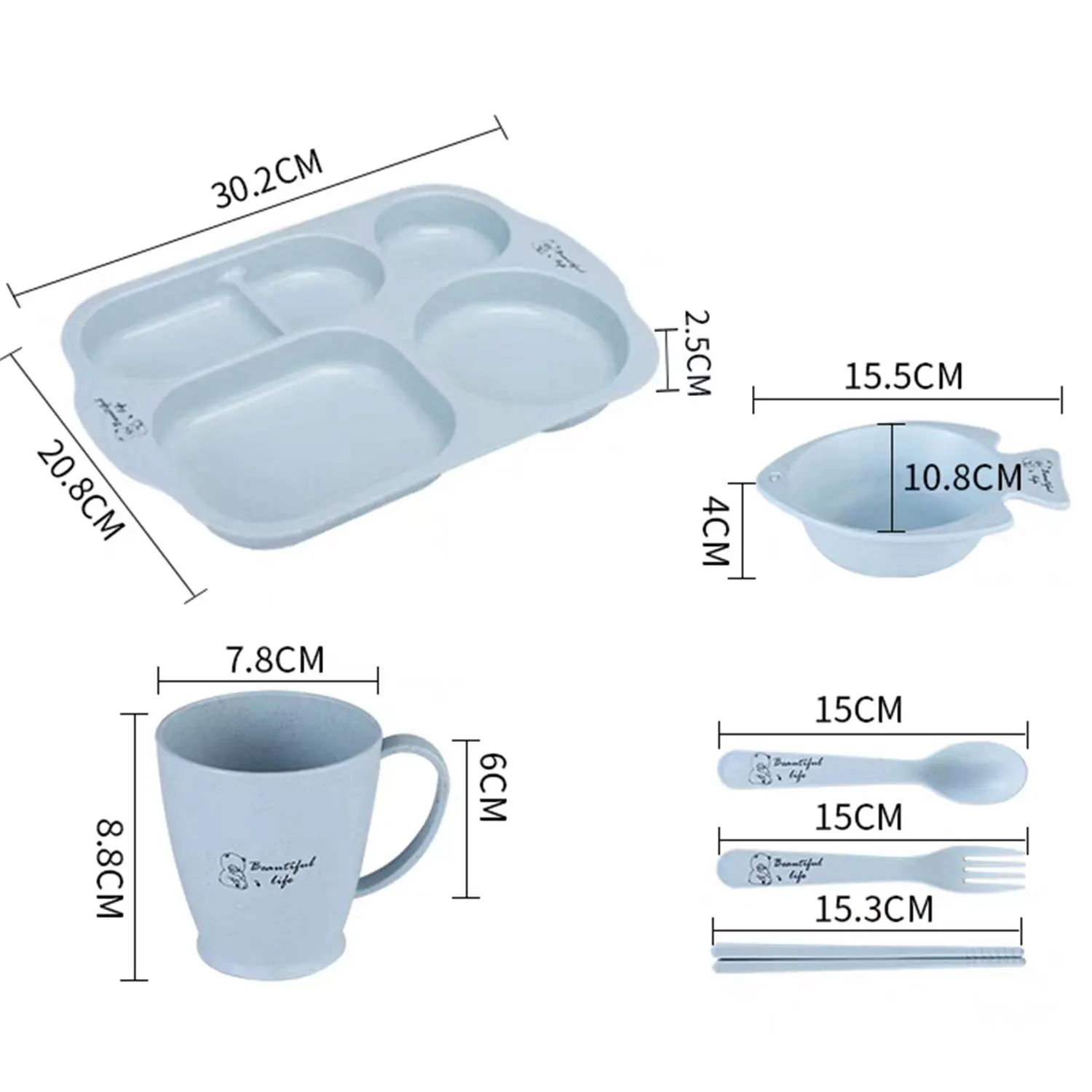 6Pcs/ Set Children's Tableware Set Cartoon Plate Wheat Straw Children's Tableware Anti-scald Training Food Bowl Spoon Fork image 6