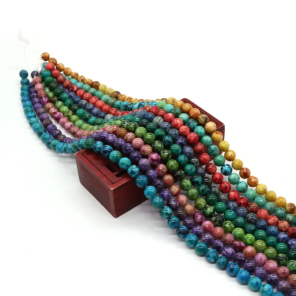 

Креативные красочные смешанные натуральные императорские камни, полированные круглые синтетические бирюзовые бусины с прямыми отверстиями, принадлежности для самостоятельного изготовления ювелирных изделий