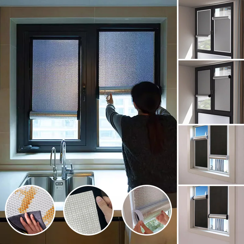 

Self-adhesive Retractable Hovering Sunscreen Heat Insulation Curtains Roller Shade with Velcro Anti UV Window Glass Shading Film