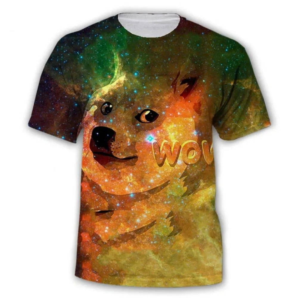 Men's Starry Sky Puppy Graphic T-Shirt – Oil Painting Style Dog Print Short-Sleeve Top – Stylish Casual Outdoor Wear
