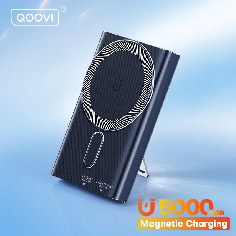 QOOVI Powerbank PD20W Mini magnetyczny 5000 bezprzewodowy mAh szybkie ładowanie zewnętrznej baterii przenośna ładowarka do iPhone Samsung Xiaomi