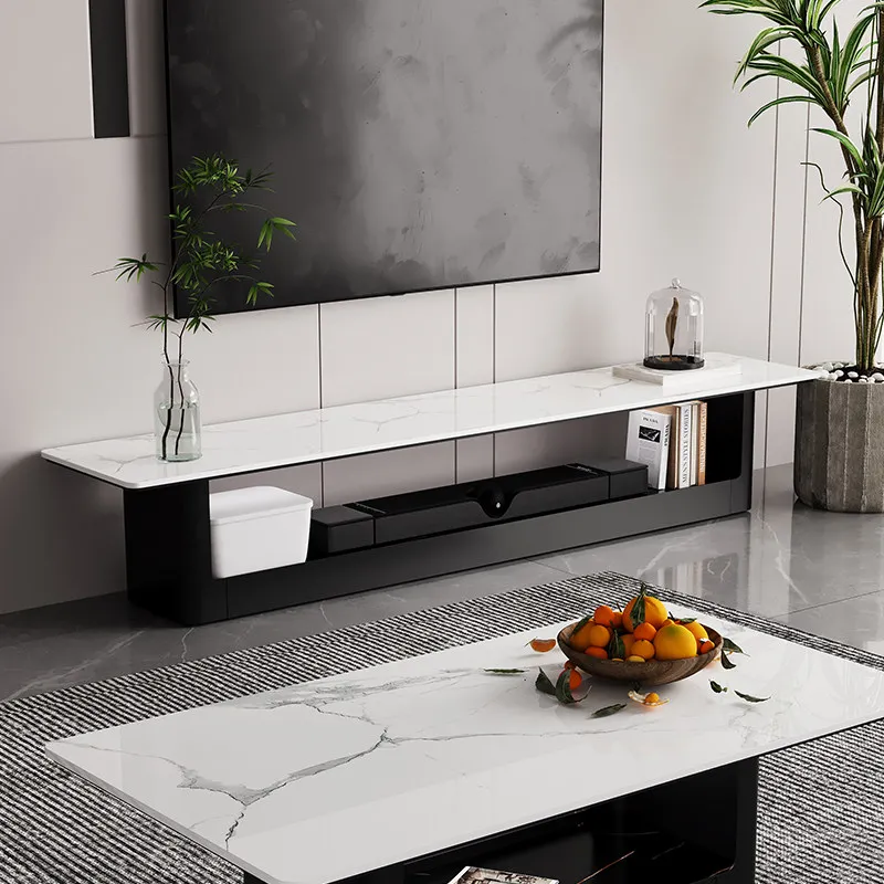 New coffee table TV cabinet combination floor simple black minimalist narrow small apartment living room home
