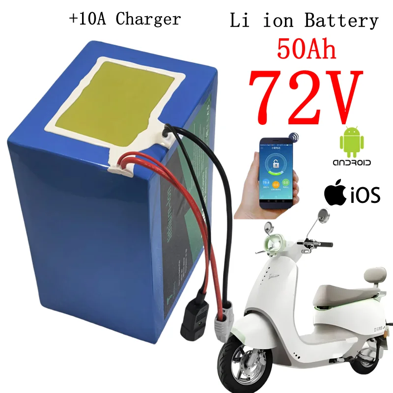 

72v 50Ah lithium ion with Bluetooth APP BMS for 5000W 10KW bicycle scooter bike Motorcycle Forklift Crane truck +10A charger