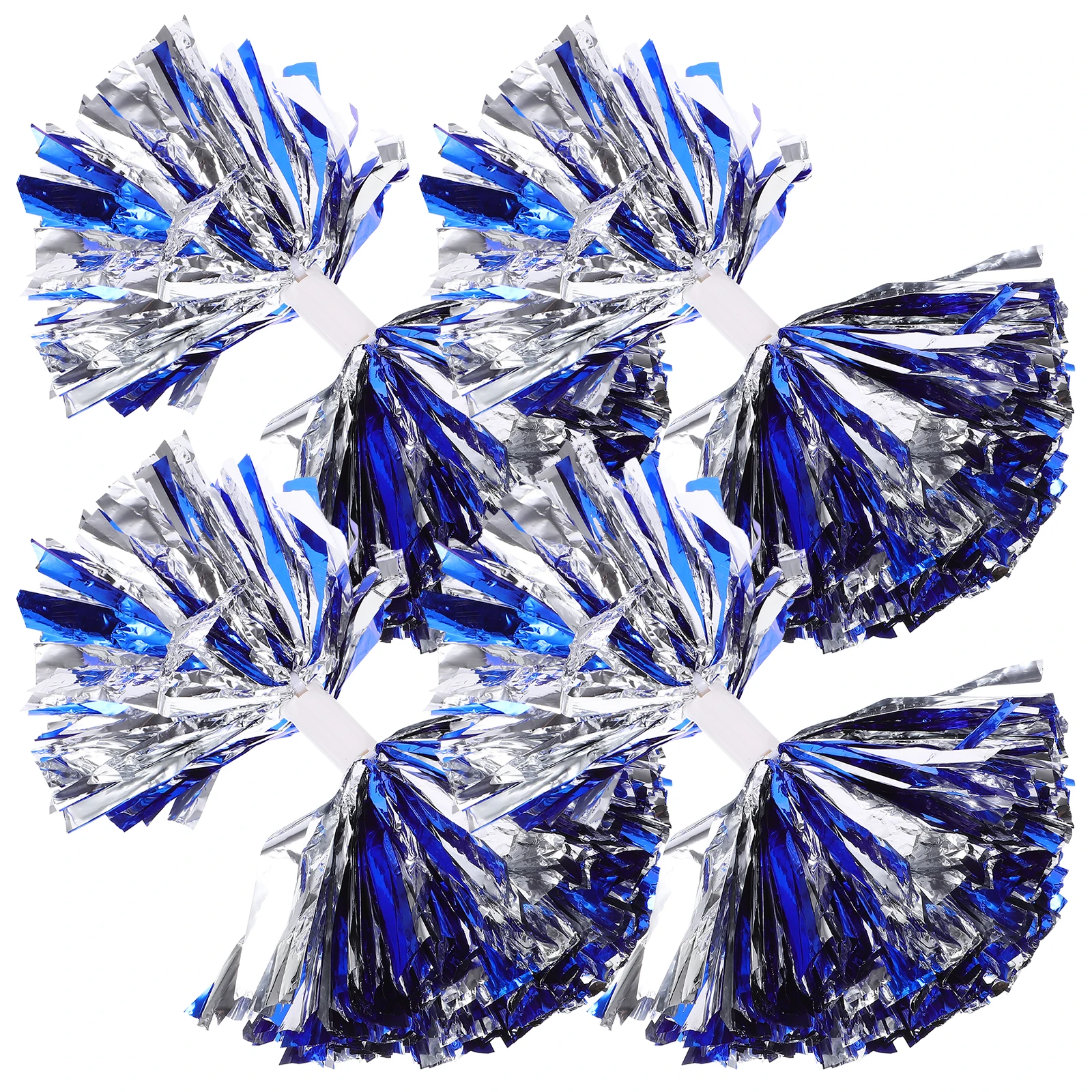 

4pcs Medium Handle Blue Silver Mix Cheerleader Pom Poms Durable PE Material Sports Event Festival Prop Reusable Compact