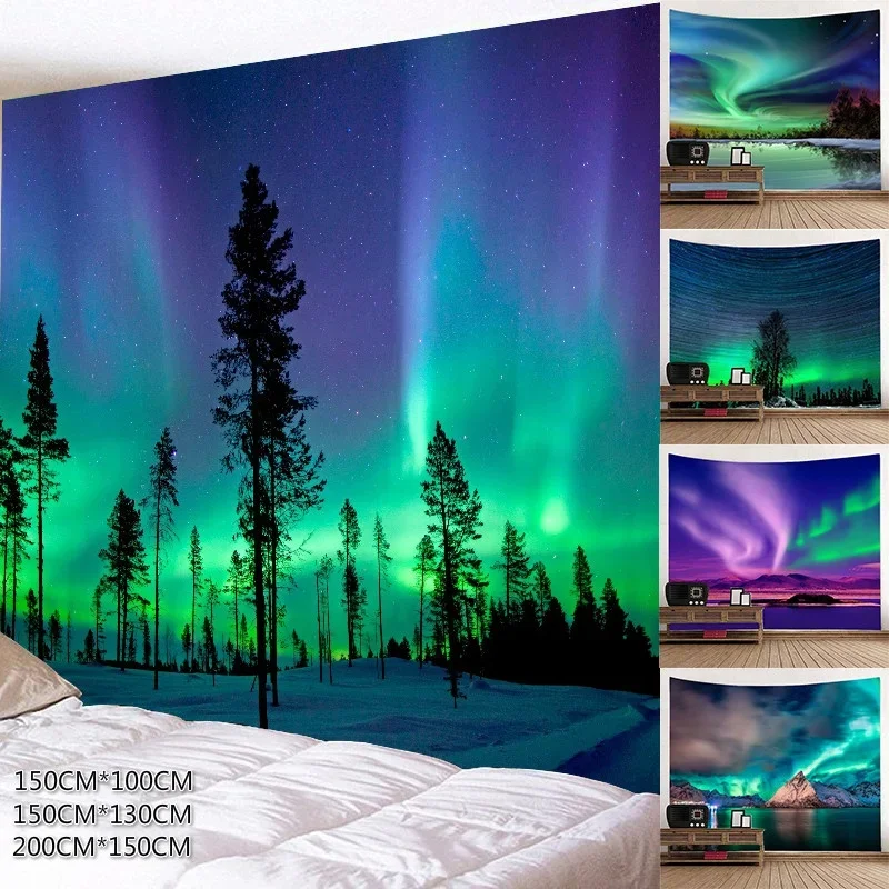 

Natural Forest Aurora Printed Large Wall Tapestry Hippie Wall Hanging Bohemian Wall Tapestries (150x100cm/150x130cm/200x150cm)