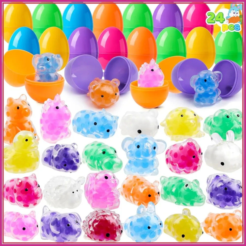 

24 Pcs Easter Prefilled Eggs with Mochi Squishy Toy, Squeeze Toy Fillers for Egg Hunt, Basket Stuffers, Party Favor