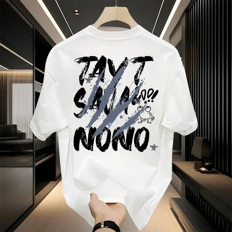 

Fashionable Letter Printed T-shirt for Men in Summer 100% Cotton Trendy All-match Loose Breathable Round Neck Short-sleeved Top