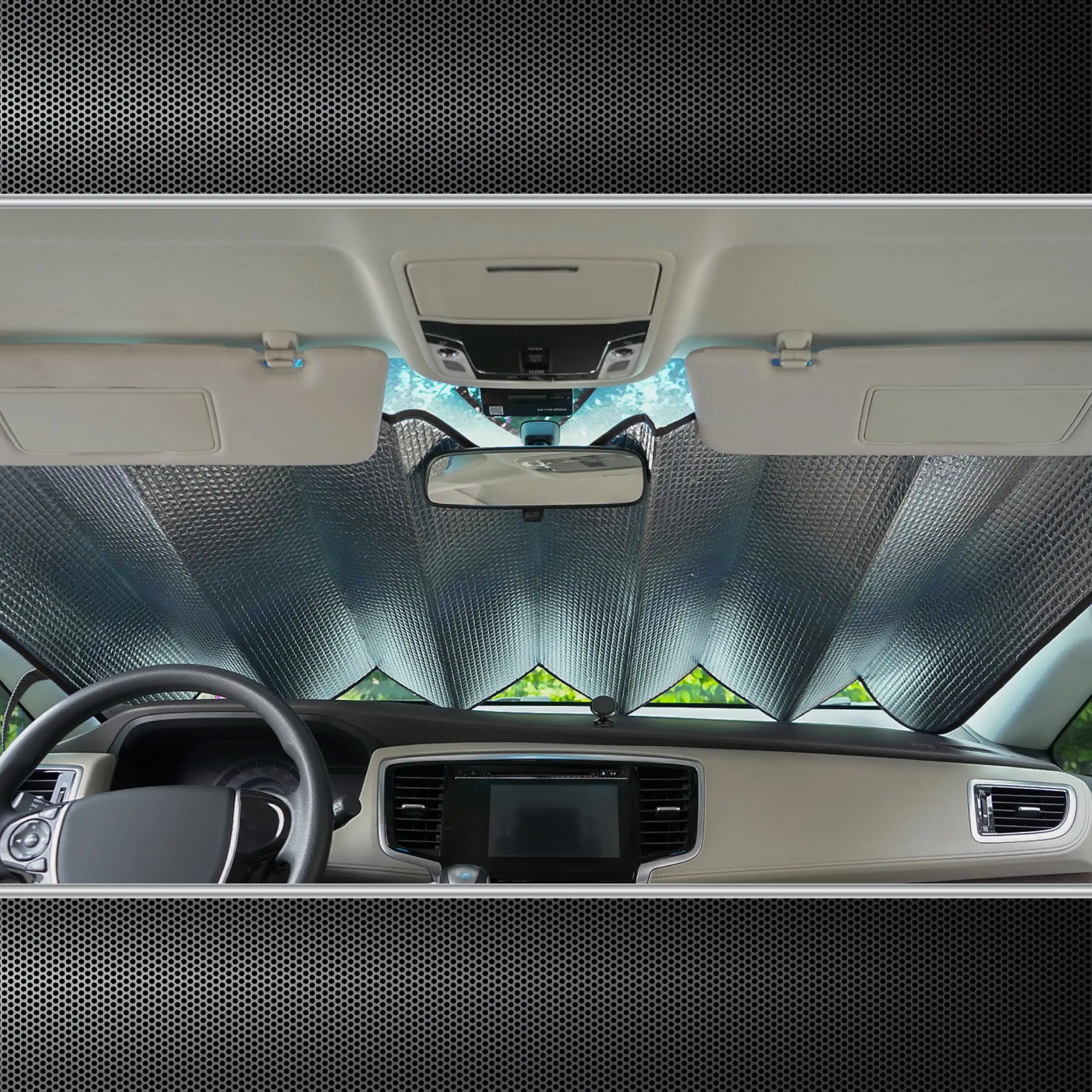 アコーディオン サンシェード ユニバーサル サイズ 1 パック、63 インチ x 28.5 インチ