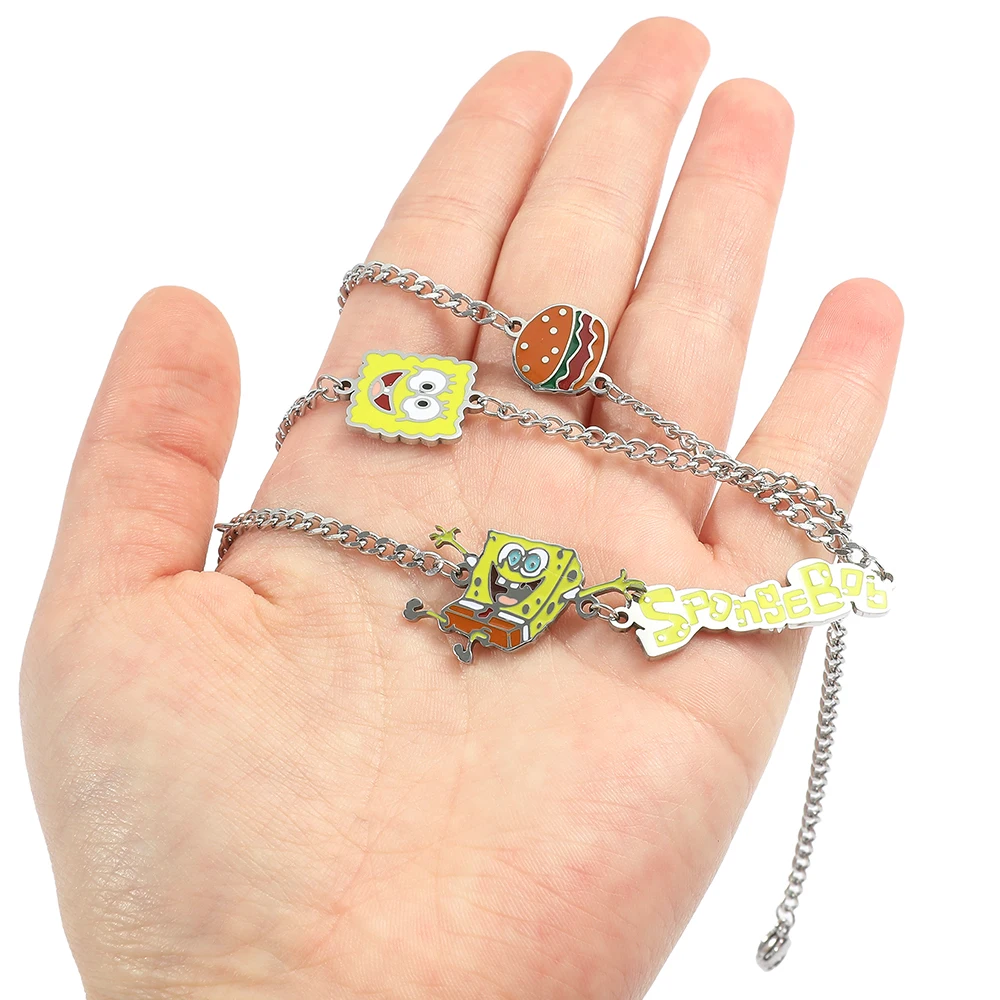 Cute Cartoon Figure SquarePants Necklace Gary the Snail Stainless Steel Badge Pendant Neck Chain Collars Jewelry Gifts