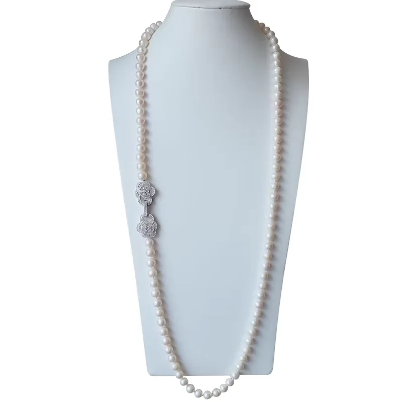 

Natural Classic Freshwater Cultured White Pearl Long Necklace 35"