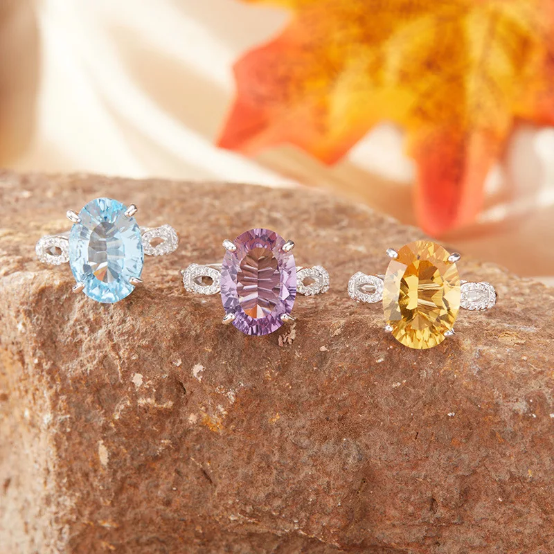 

Большое кольцо с натуральным топазом и цитрином и аметистом для женщин, чистое серебро 925 пробы, красочные ювелирные изделия с драгоценными камнями, новая оптовая продажа