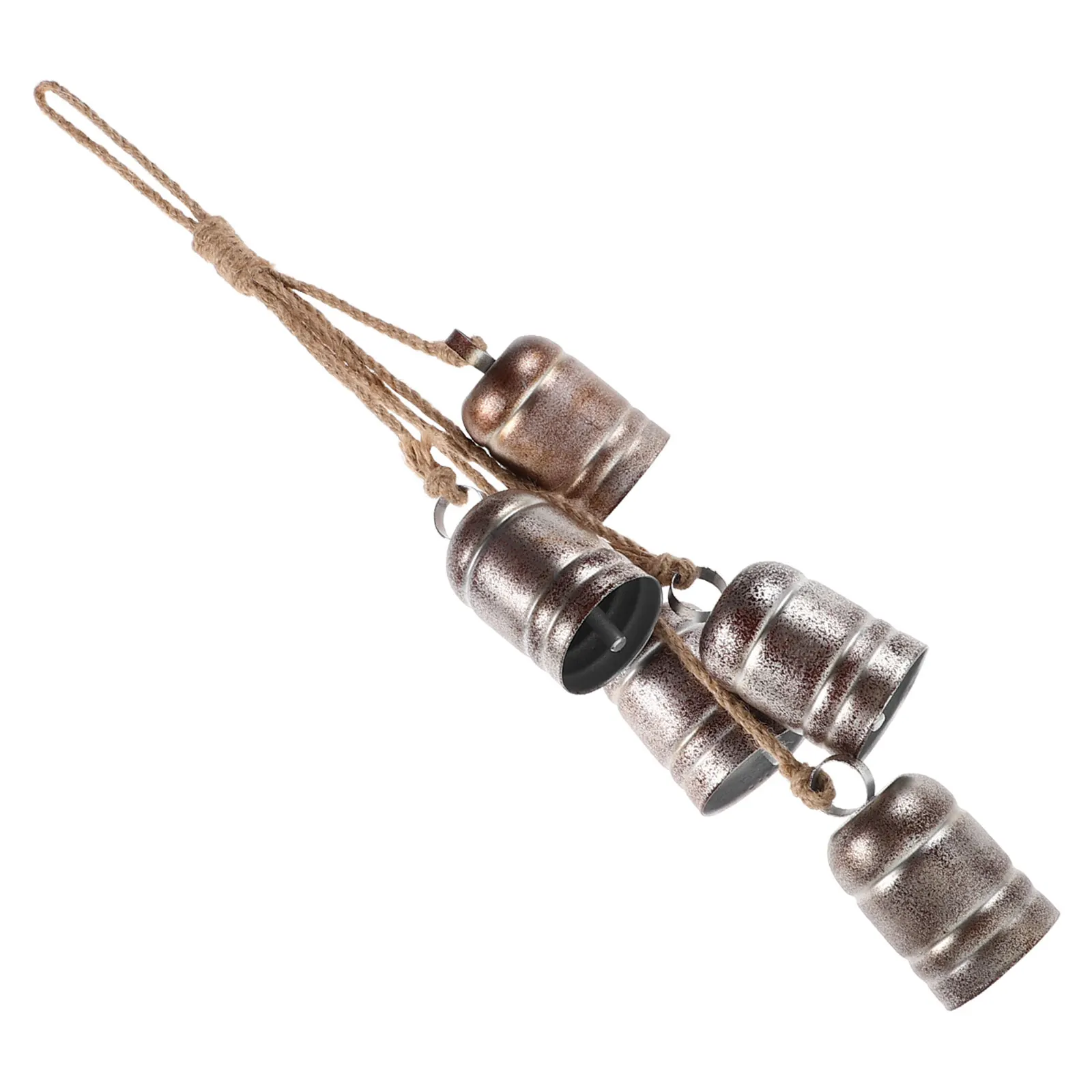 

Rustic Hanging Bell Cluster 5 Vintage Bronze Metal Christmas Jingle Bells Outdoor Wind Chimes for Garden Patio Porch Decorative