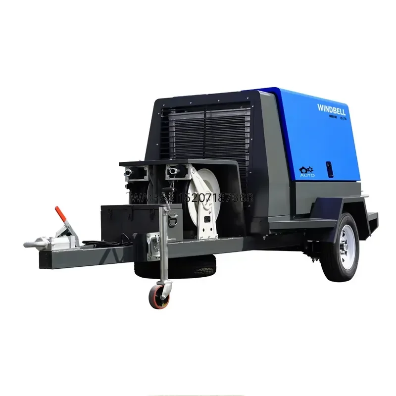 Wmwmnu Portable 185 CFM Engine Driven Screw Air Compressor for Construction and Drilling