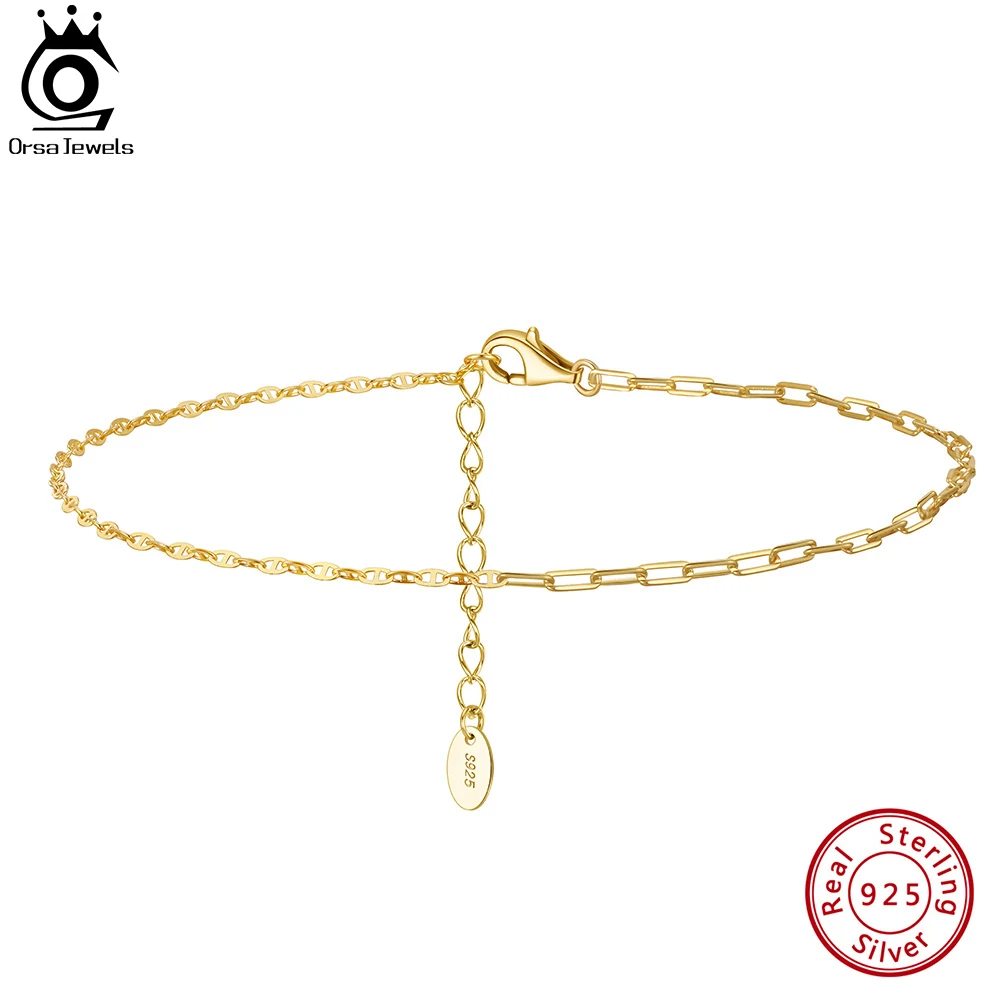 

ORSA JEWELS Mariner &Paper Clip Chain Anklet Thin Chain Beach Summer S925 Pure Silver Bracelet on Leg Minimalist Jewelry SA73