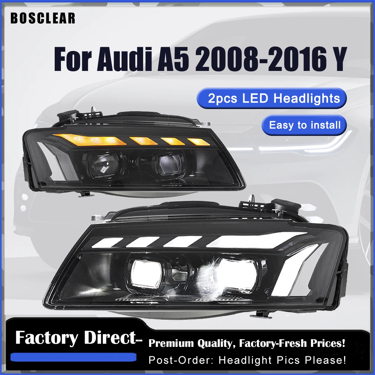 

2pcs Automobile Lighting System LED Laser Headlight for Audi A5 RS5 2008-2016 Headlamp Assembly DRL Plug and Play Car Accesorios