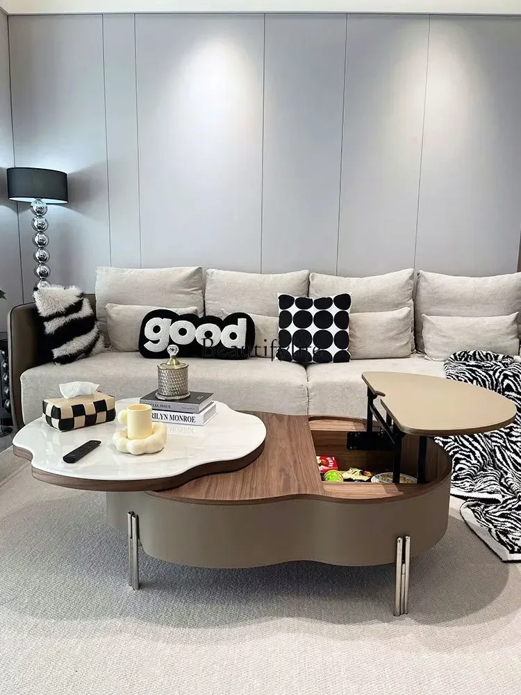

FG11Microlite Coffee Table Living Room Lifting Spinning Creative Small Apartment Home Saddle Leather Coffee Table