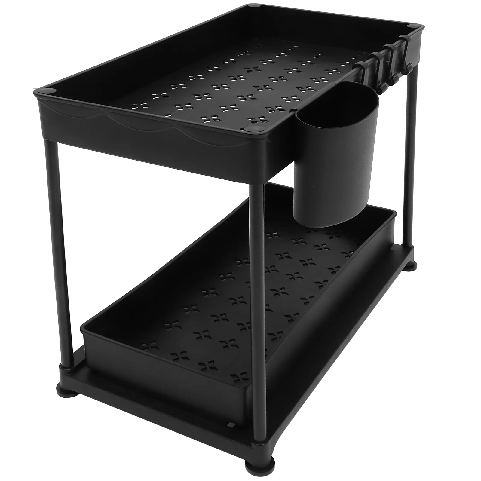 

Pull Out Shelf 1 Set Black 2 Tier Kitchen Sink ganizer Under Cabinet Storage Telescopic Retractable Durability