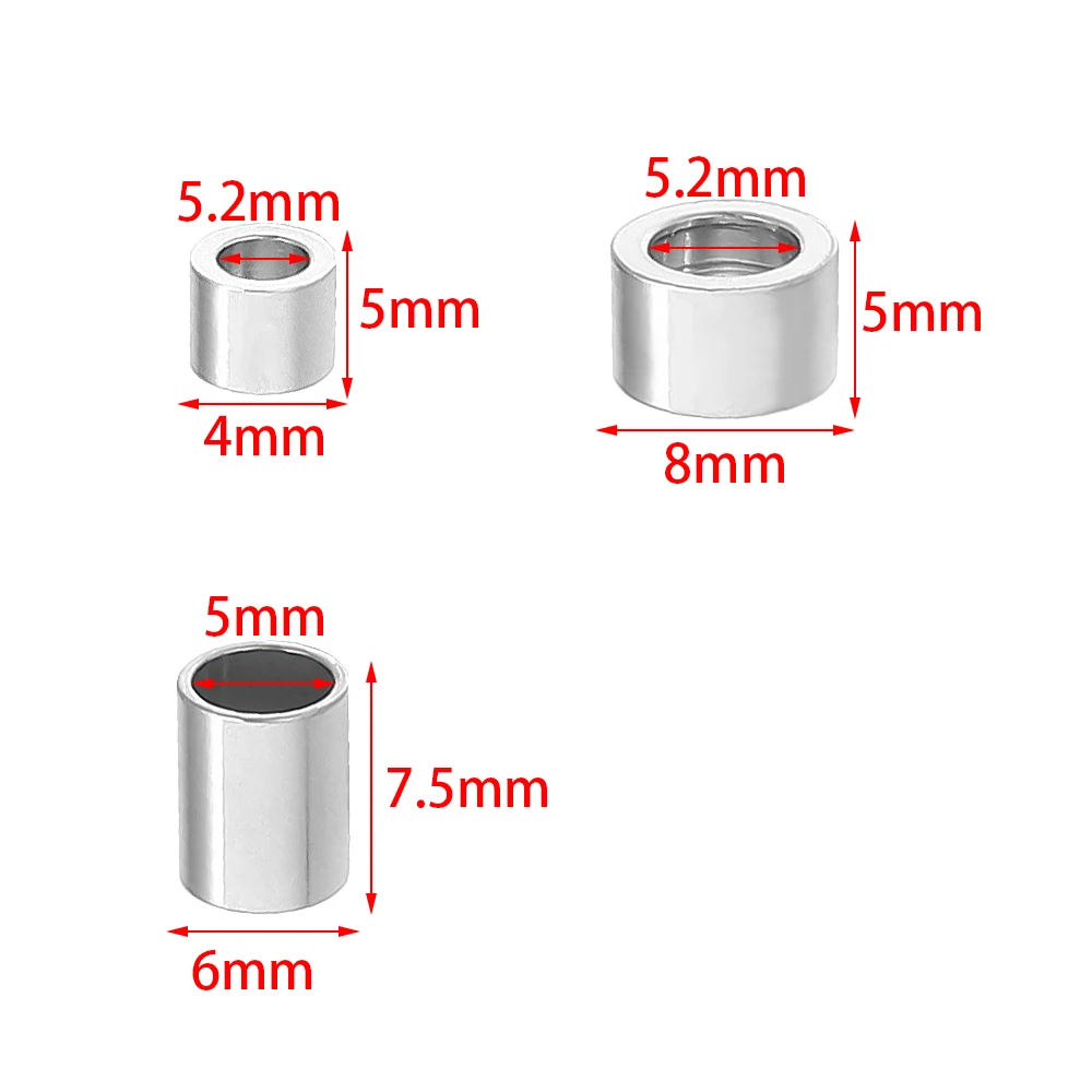 20pcs/lot Stainless Steel Tube Spacer Beads Charms Slider Big Hole Beads For Jewelry Making DIY Leather Bracelet Findings
