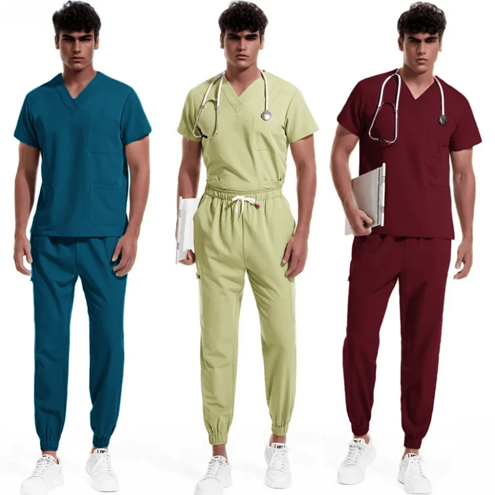 

Male Work Clothes Unisex Multicolor Stretch Fabric Uniform Tops and Joggers S-xxl Scrub Suit
