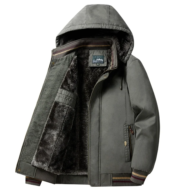 

Мужское осенне-зимнее хлопковое пальто Thiened Fce на подкладке с капюшоном, ветрозащитное теплое пальто для папы, свободное повседневное деловое пальто